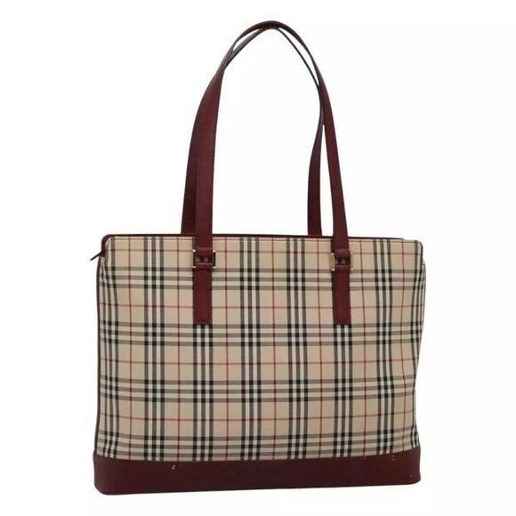 BURBERRY Nova Check Tote Bag Canvas Beige Gold Auth - Picture 11 of 16